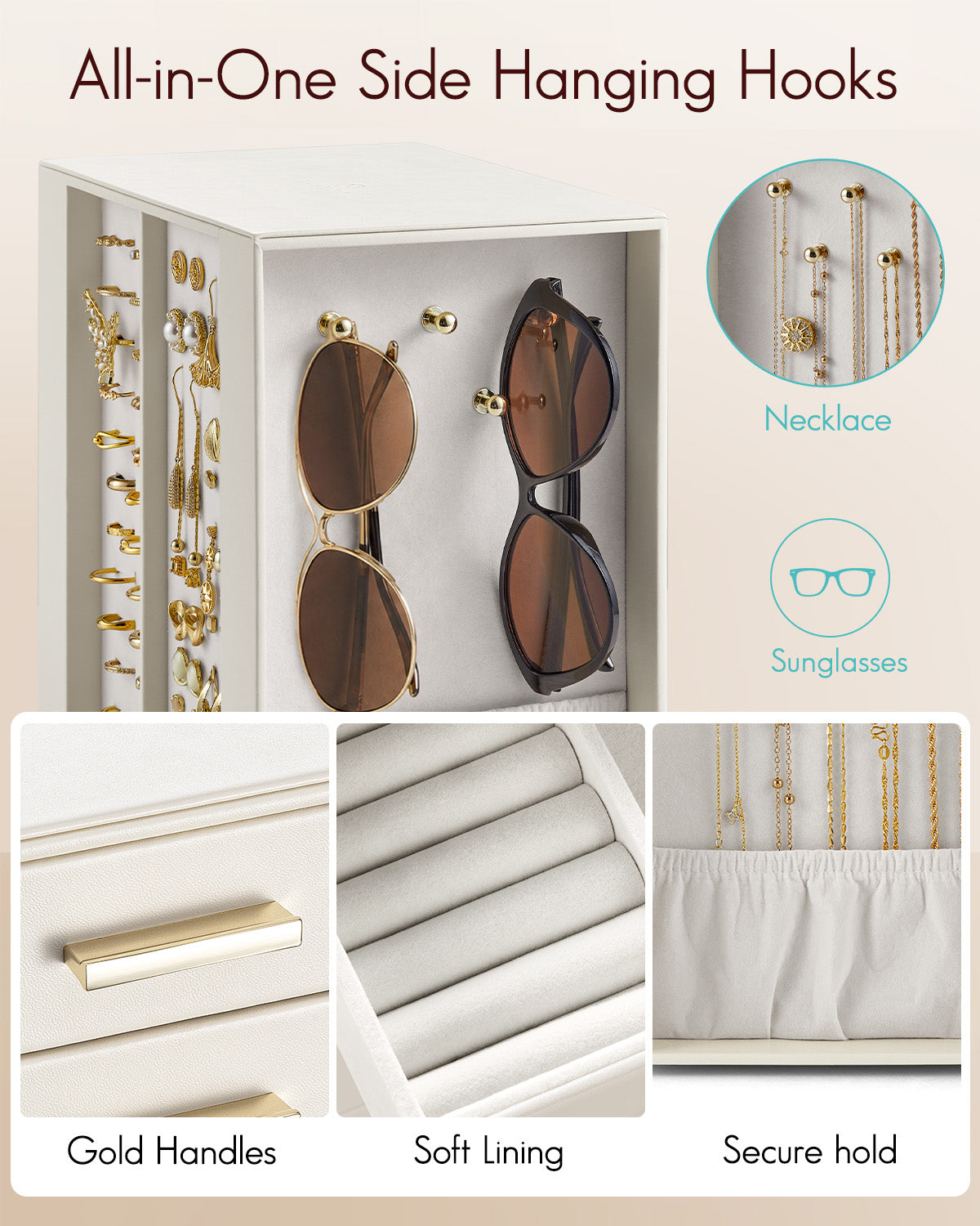 VLANDO Quiet Luxe Schmuckkasten 360° 5 Schubladen Weiß