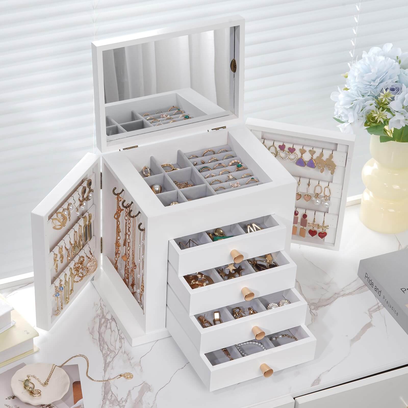 Lolalet Jewelry Box Holz Schmuckkästchen Spiegel Braun Groß