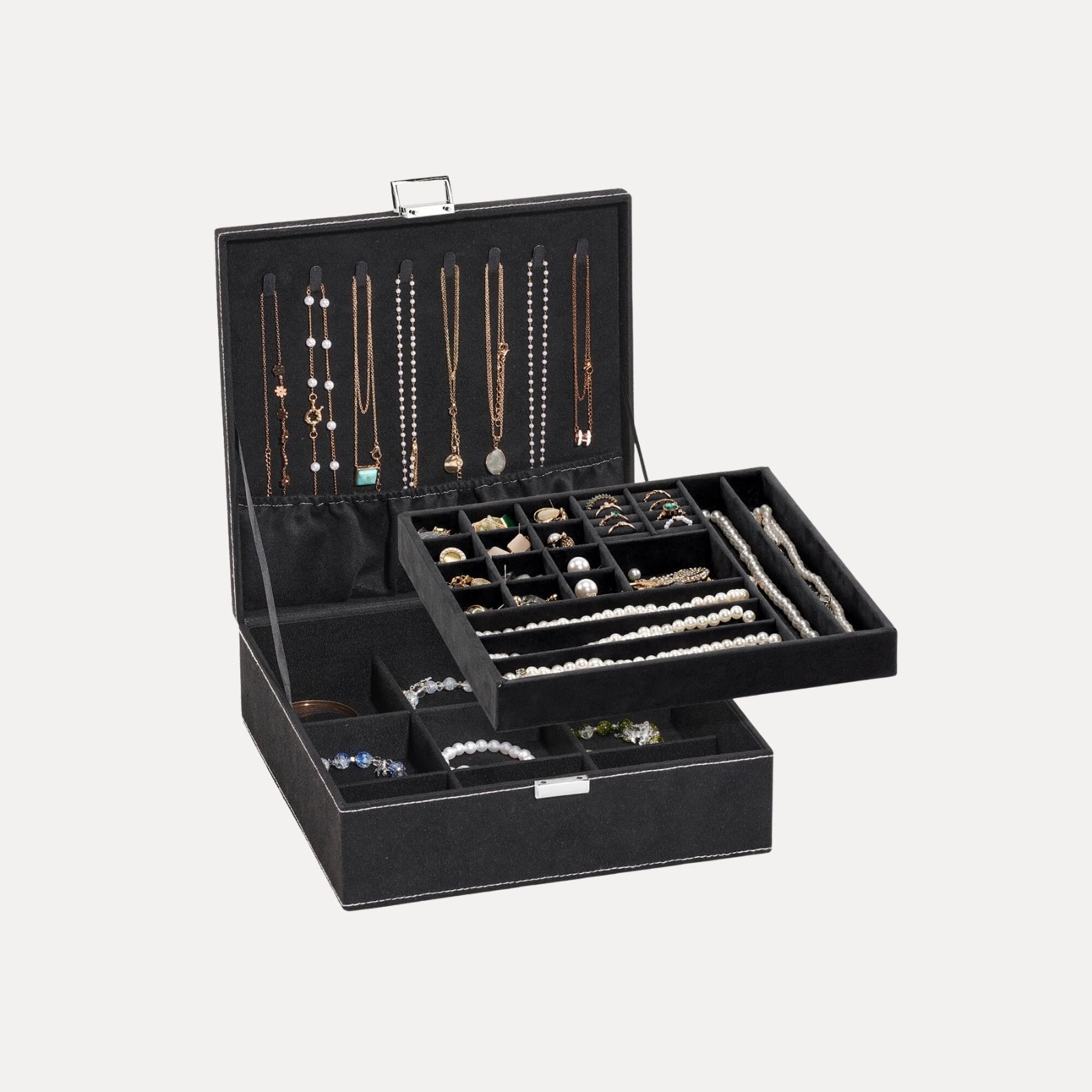 Lolalet Jewelry Box Samt Schmuckkästchen Grau 27 Fächer