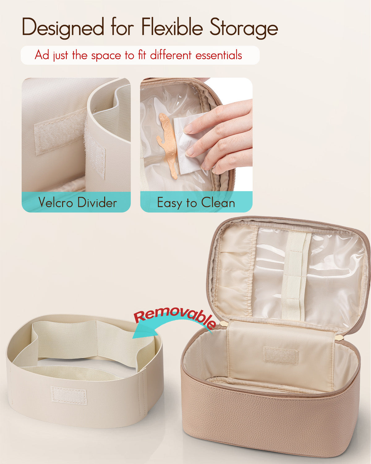 VLANDO Travel Ritual Naifu Make-up-Tasche Beige groß