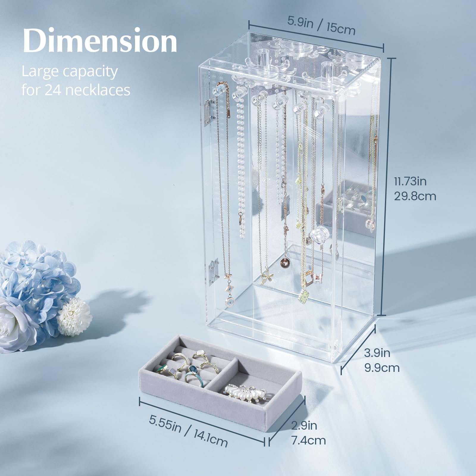 Lolalet Jewelry Box Schmuckkasten Transparent mit Spiegel
