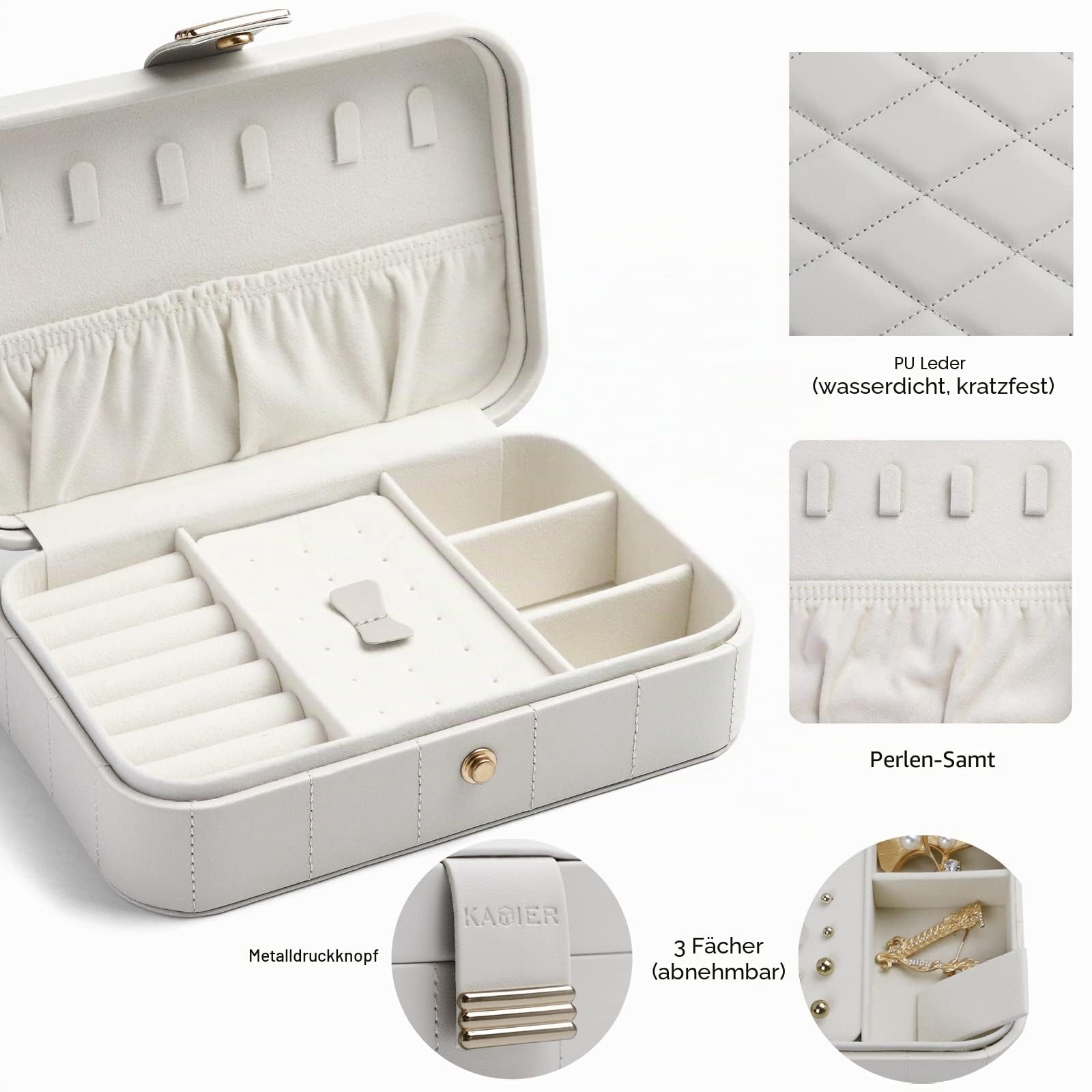 KAMIER Mini Schmuckkästchen Reise Leder Samtauskleidung 20,6 cm