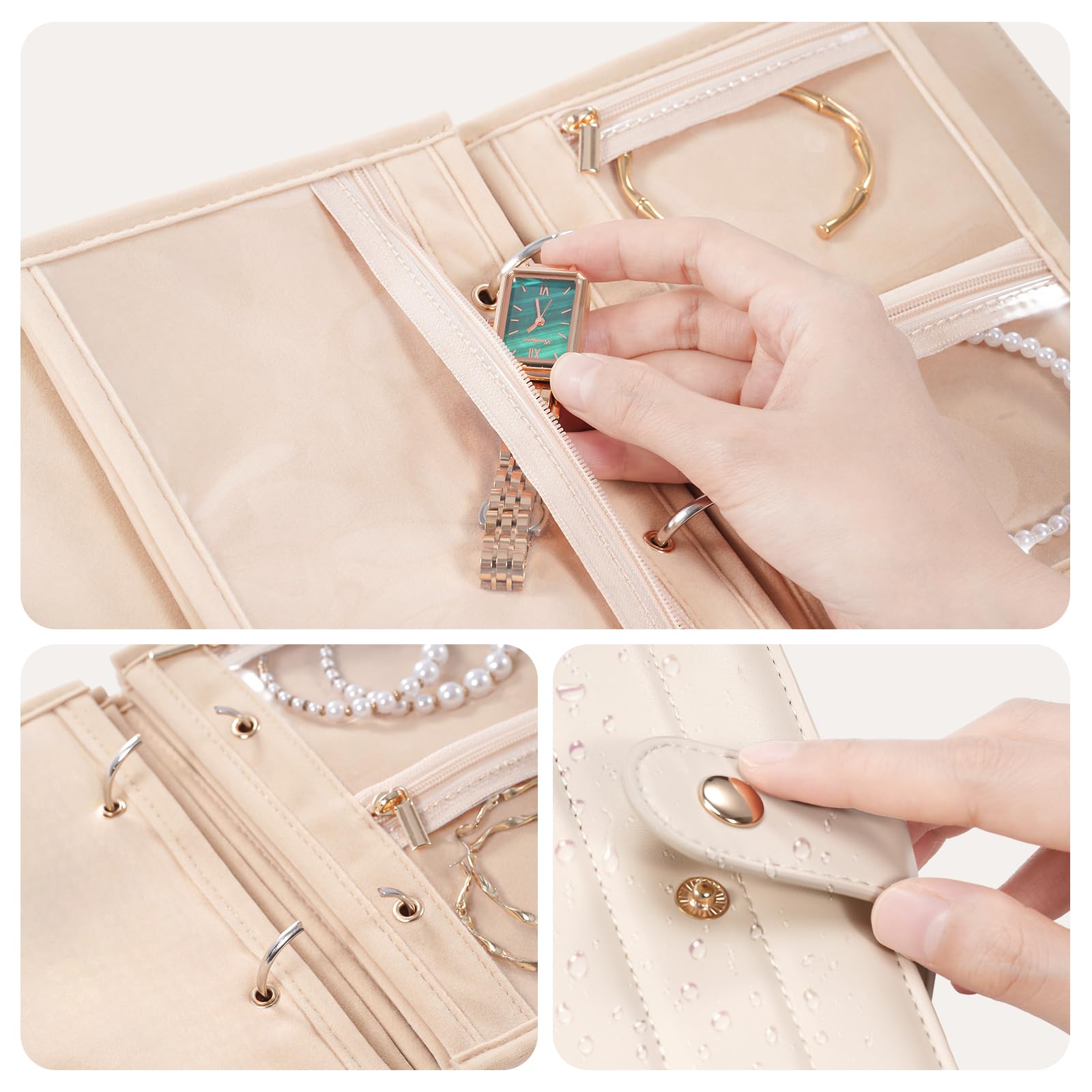 Lolalet Jewelry Box Reise-Schmuckbuch Beige Large mit Spiegel