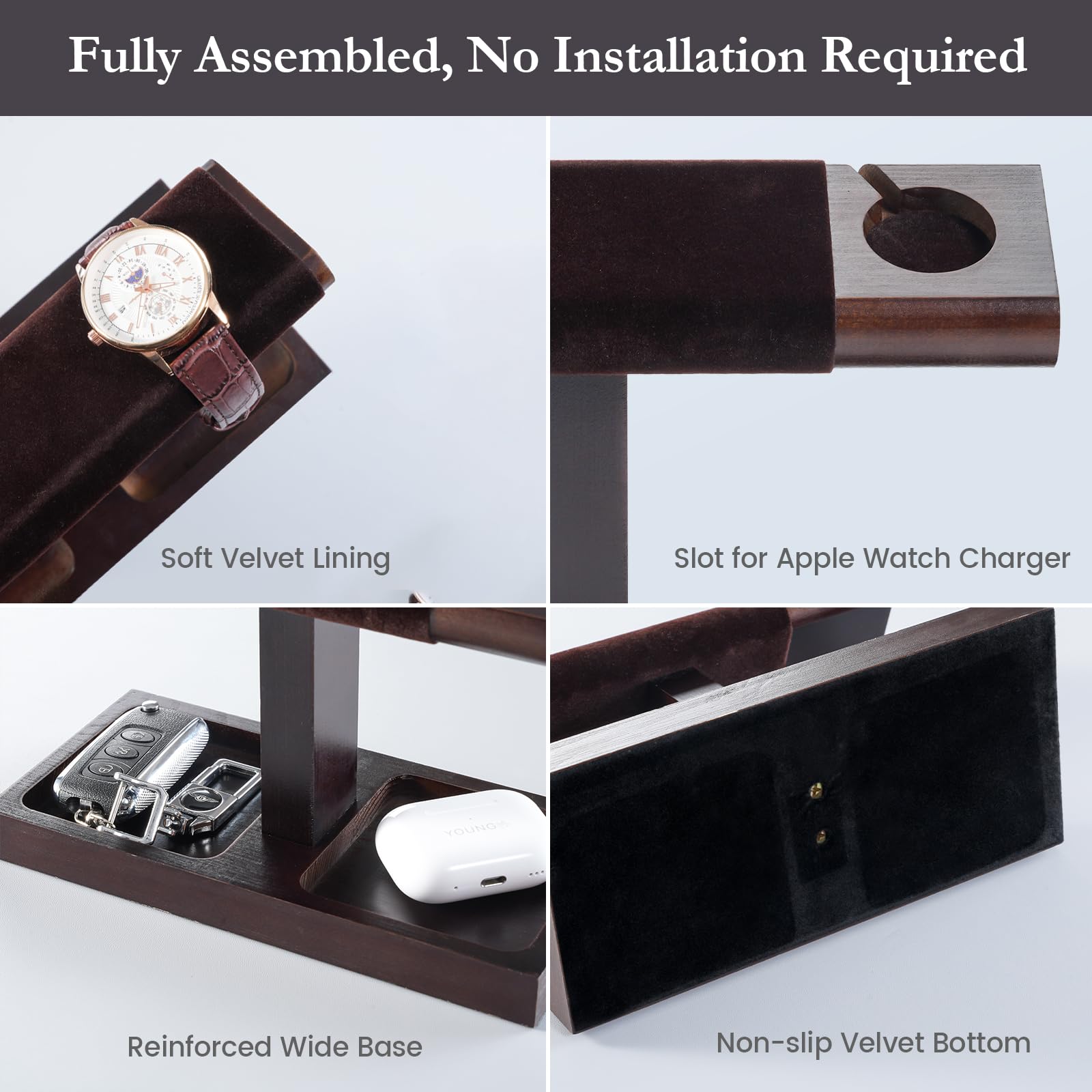 Lolalet Watch Box Uhrenständer Dunkelbraun 4 Uhren Holz