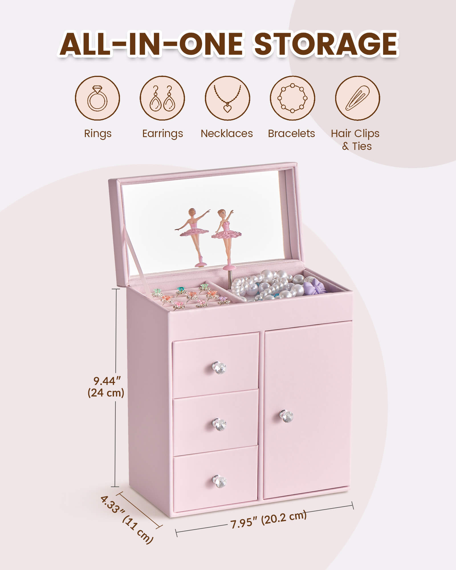Lolalet Jewelry Box Kids Musical Schmuckkästchen Pink Ballerina