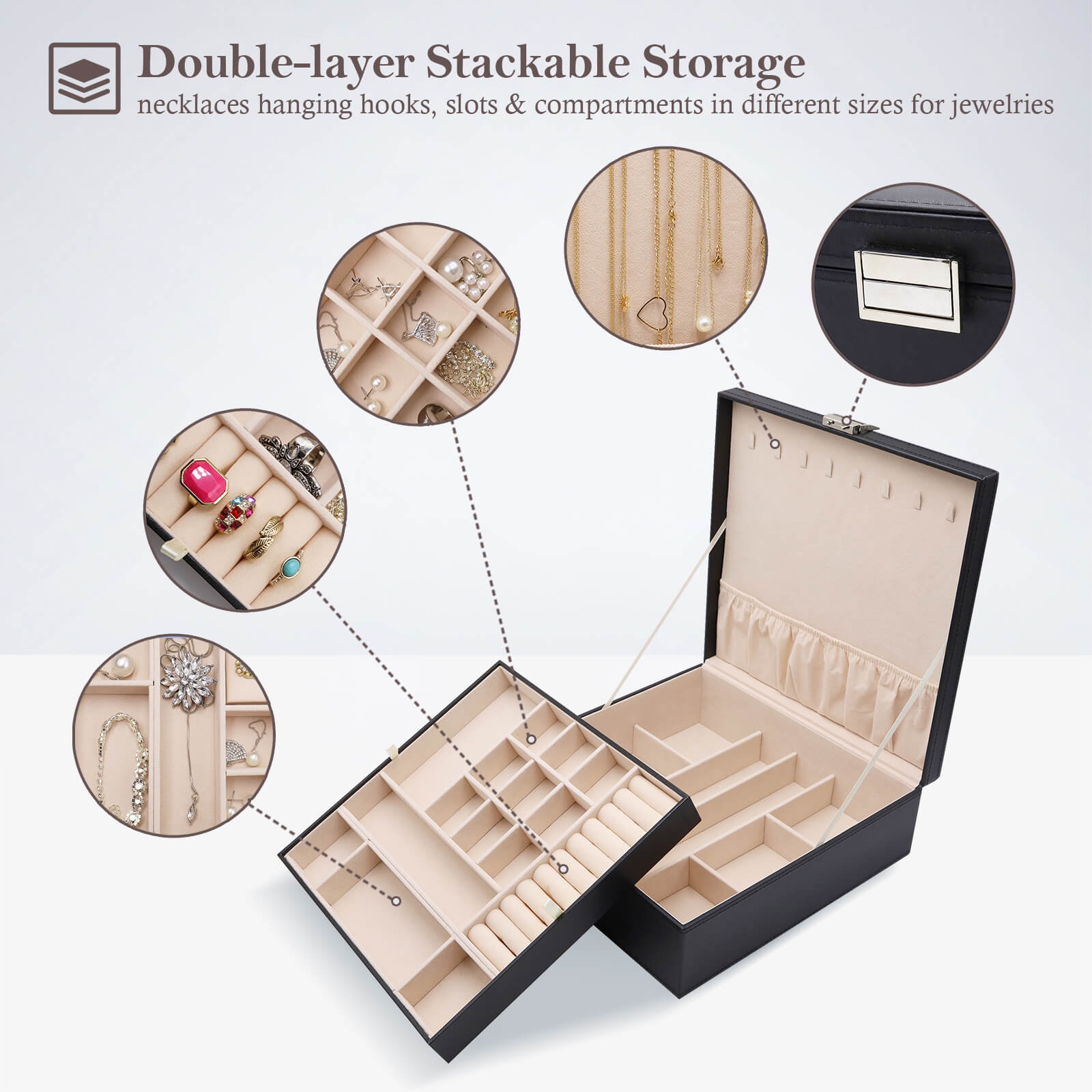 Lolalet Jewelry Box Schmuckkästchen Schwarz Leder Samt