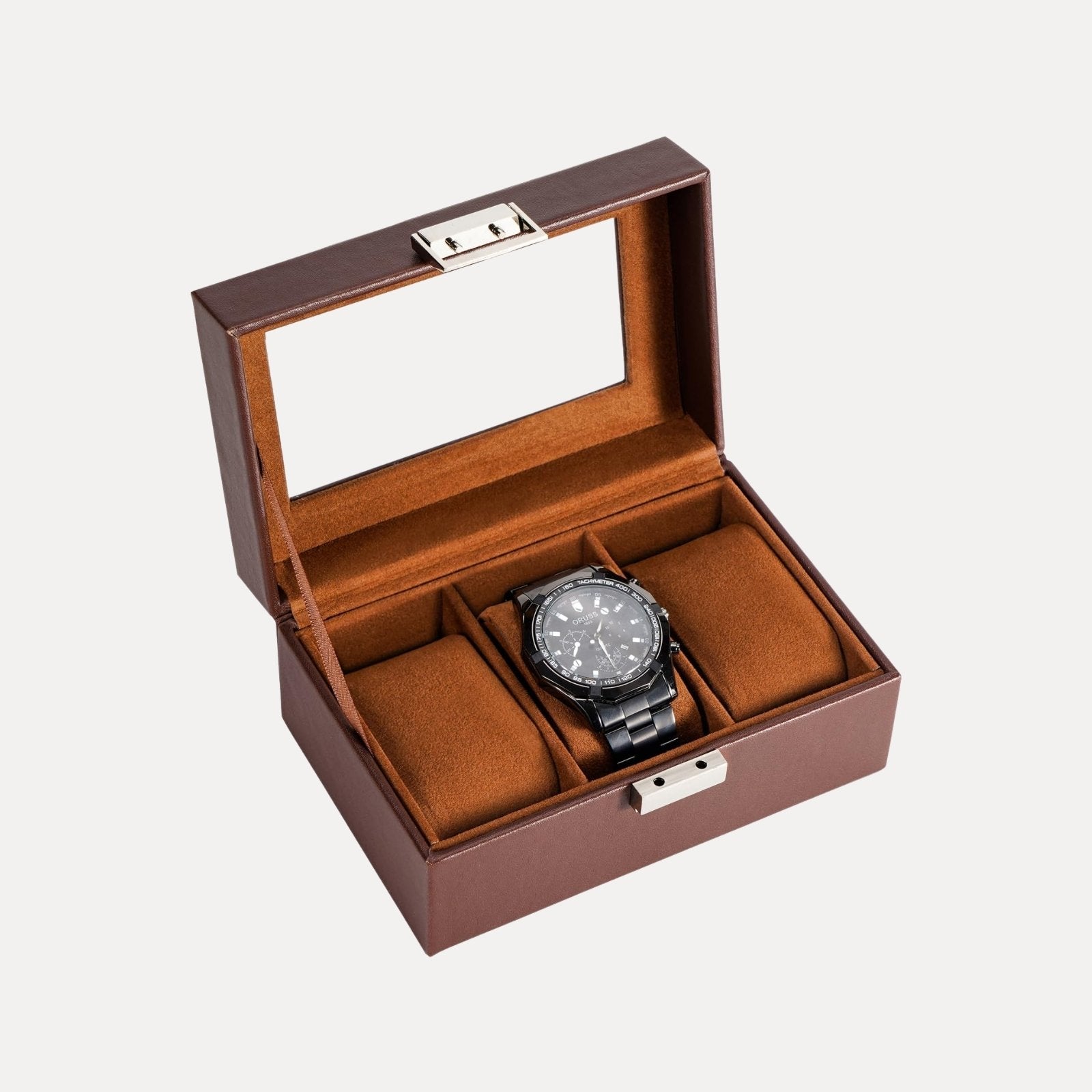Lolalet Watch Box Uhrenbox Schwarz PU Glasdeckel Kissen