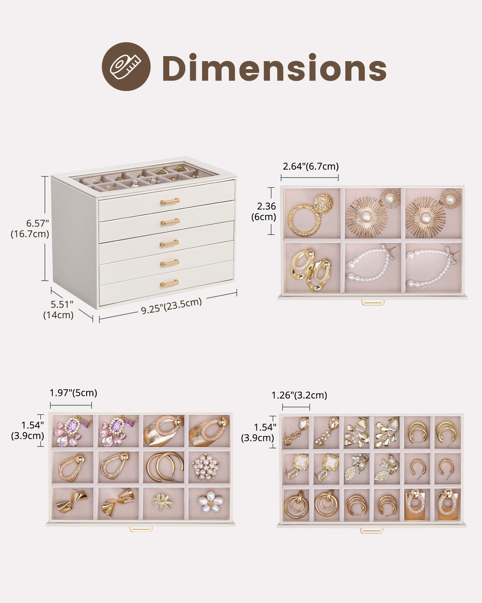 Lolalet Jewelry Box Schmuckkästchen Beige 5-lagig 23,5 cm