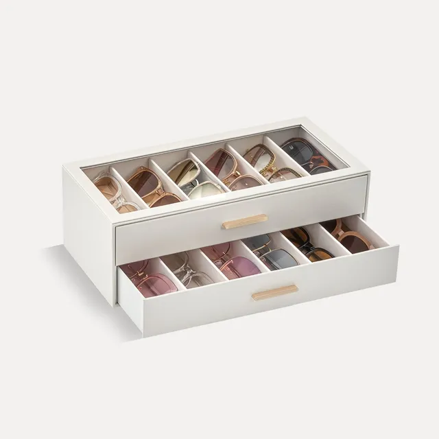Lolalet Sunglass Box Brillenbox Beige 12 Fächer Glasdeckel