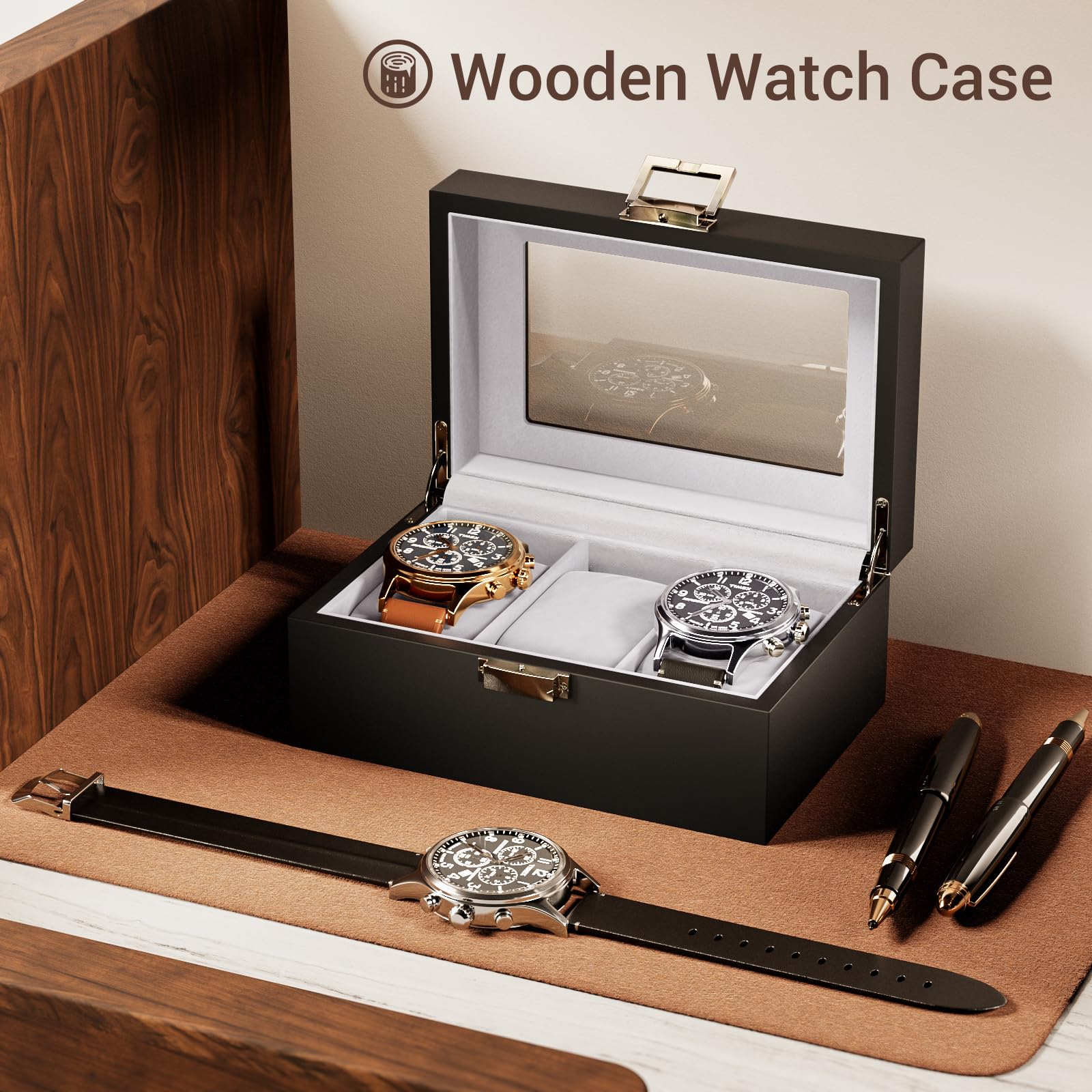 Lolalet Watch Box Uhrenbox Holz Espresso 6 Fächer Glas