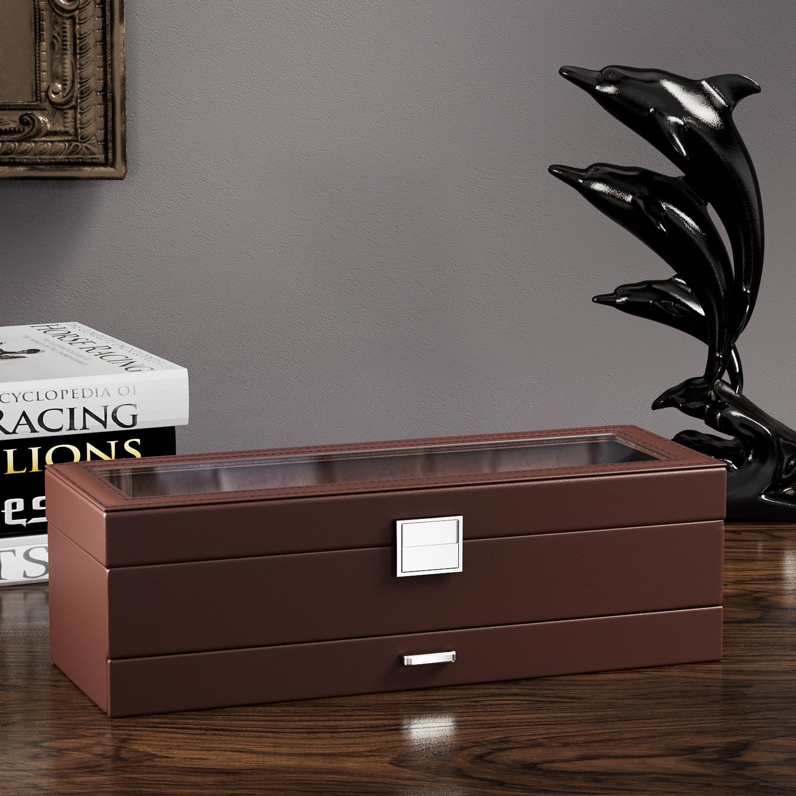Lolalet Watch Box Uhrenbox Schwarz 6 Fächer Glasdeckel