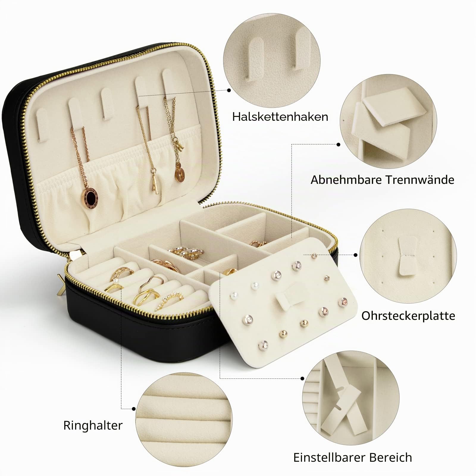KAMIER Mini Schmuckbox Reise 2 Ebenen Handtasche