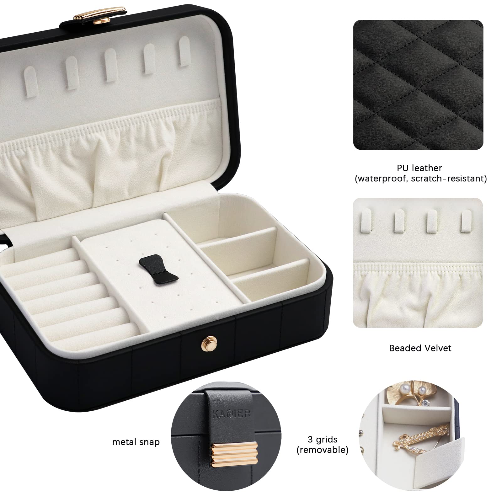 KAMIER Mini Schmuckkästchen Reise Etui Leder Samt 20,6 cm