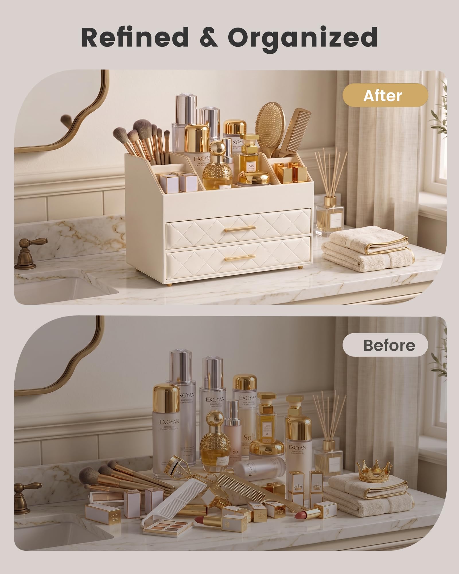 Lolalet Makeup Organizer Schmuckkasten Beige 2-lagig Leder