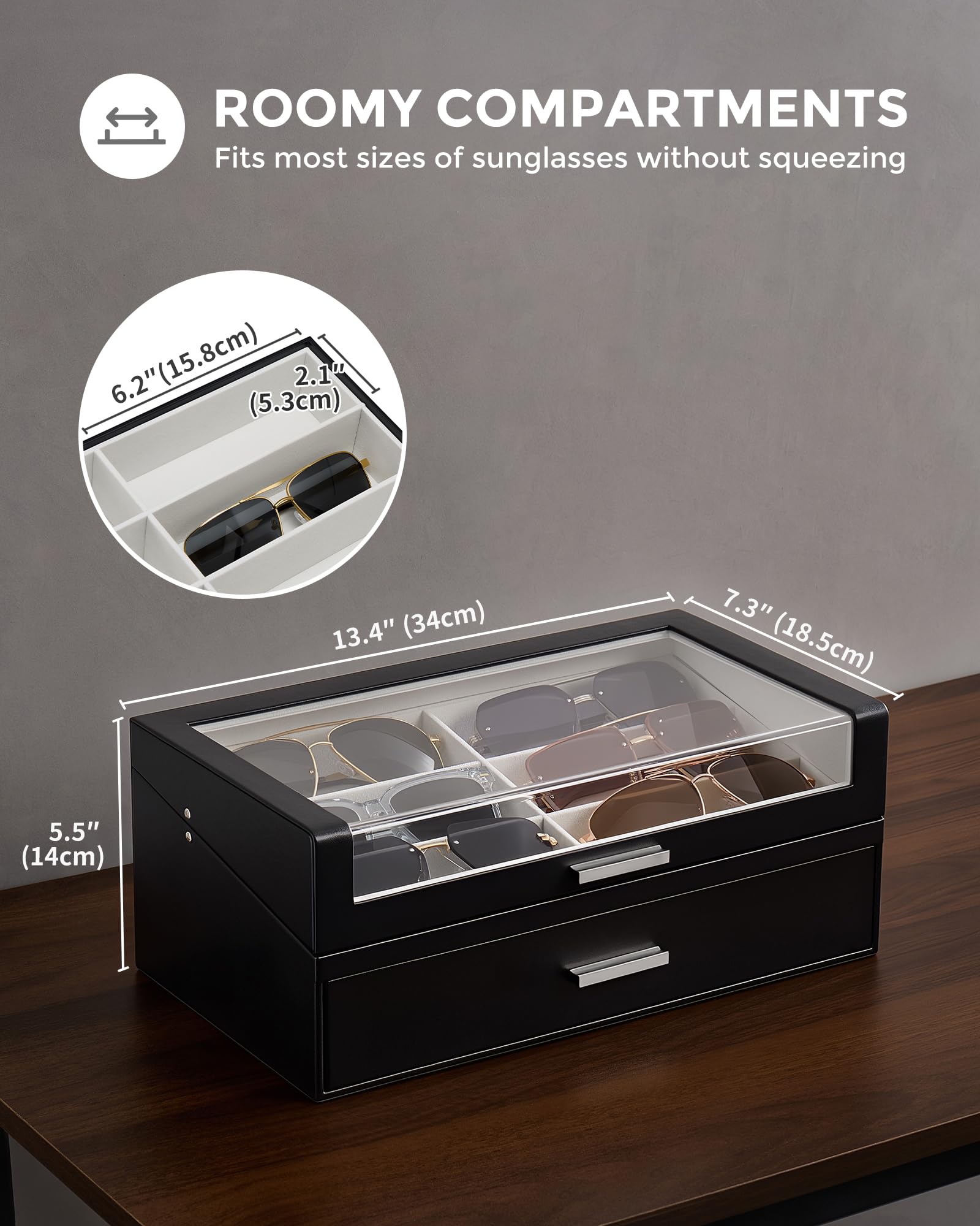 Lolalet Sunglass Box Holz Brillenbox Schwarz 12 Fächer