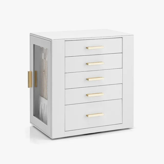 VLANDO Quiet Luxe 360 Schmuckschatulle drehbar 5 Schubladen Glas Samt