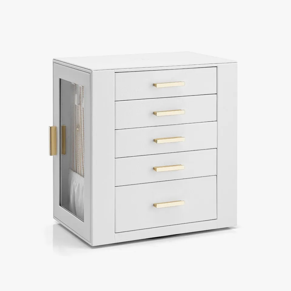 VLANDO Quiet Luxe 360 Schmuckschatulle drehbar 5 Schubladen Glas Samt