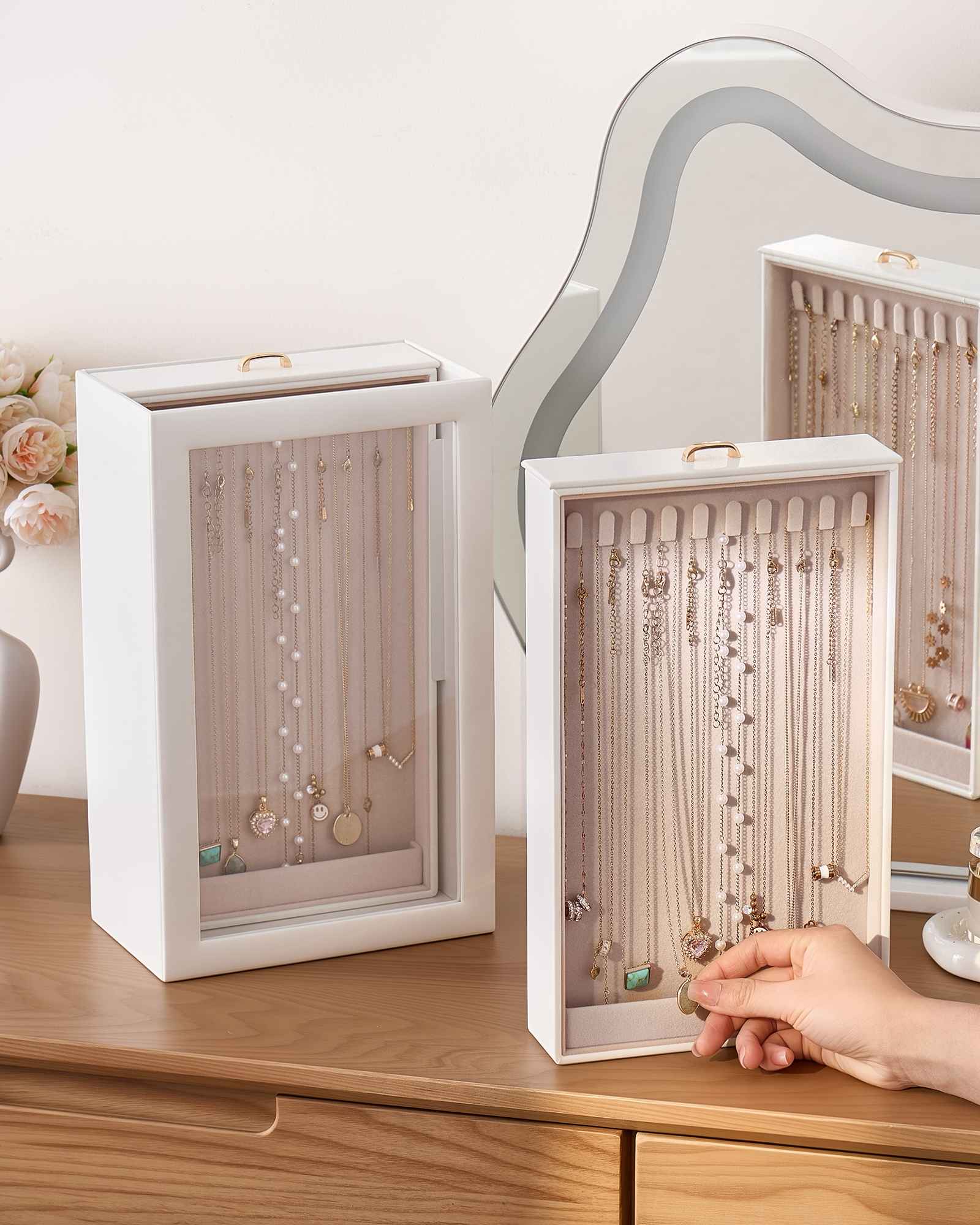 Lolalet Jewelry Box Kettenbox Weiß 40 Haken mit Fenster