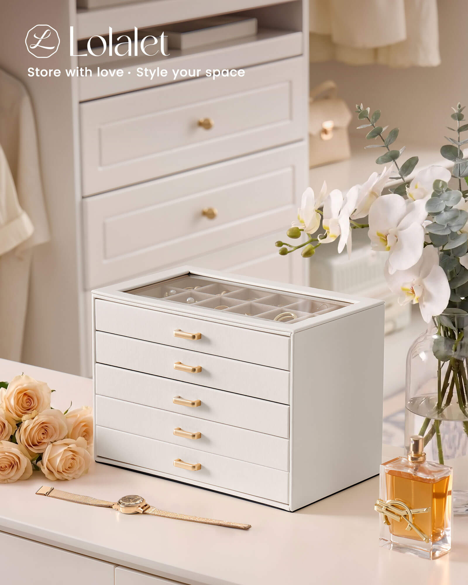 Lolalet Jewelry Box Schmuckkästchen Beige 5-lagig 23,5 cm