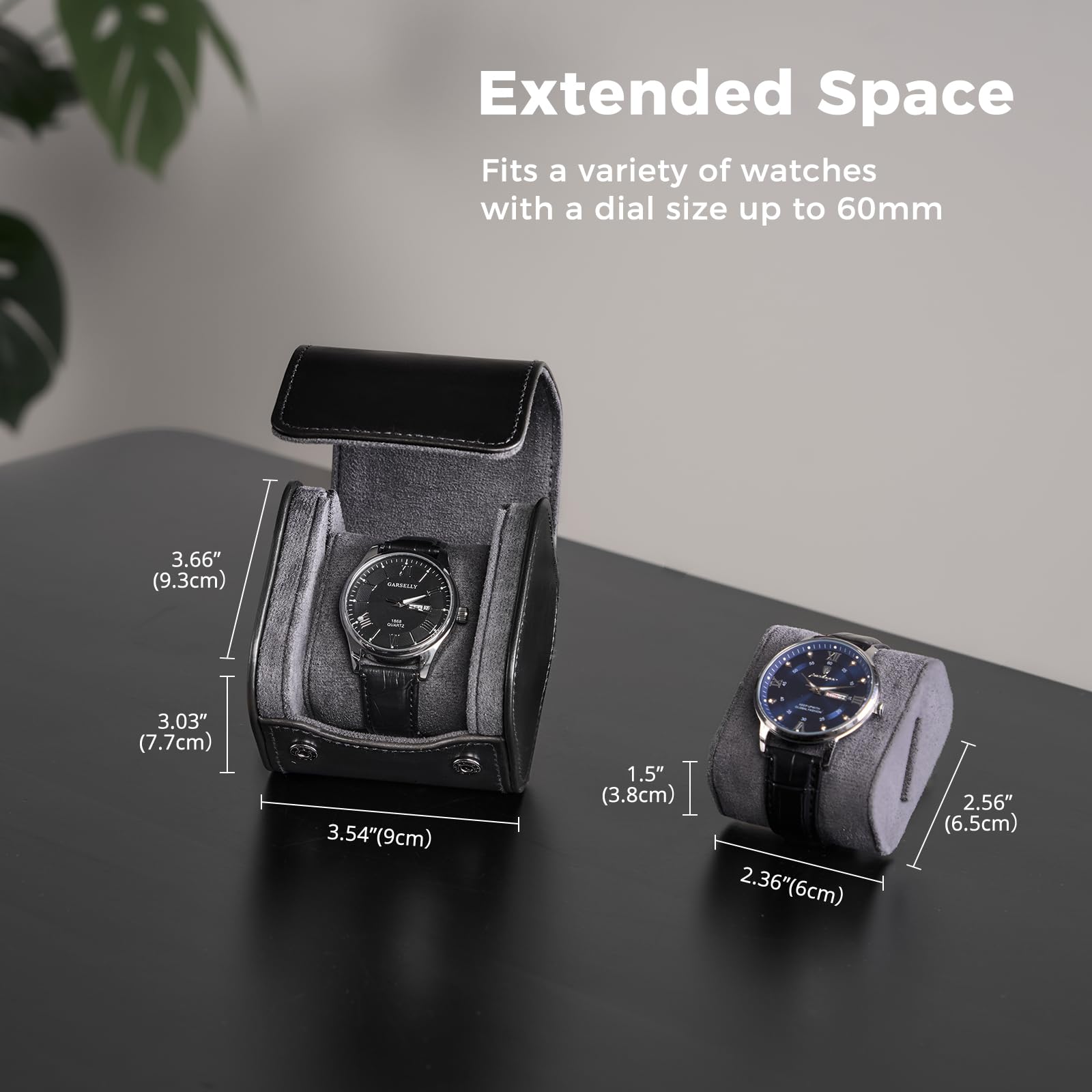 Lolalet Watch Box Uhrenrolle Schwarz 1 Fach Kunstleder 60 mm