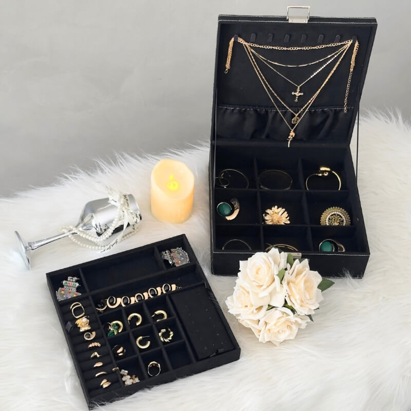 Lolalet Jewelry Box Samt Schmuckkästchen Grau 27 Fächer