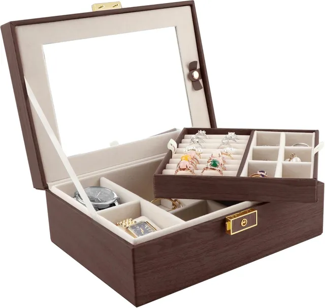 Homeanda Jewelry Box Schmuckkästchen 2-lagig mit Spiegel