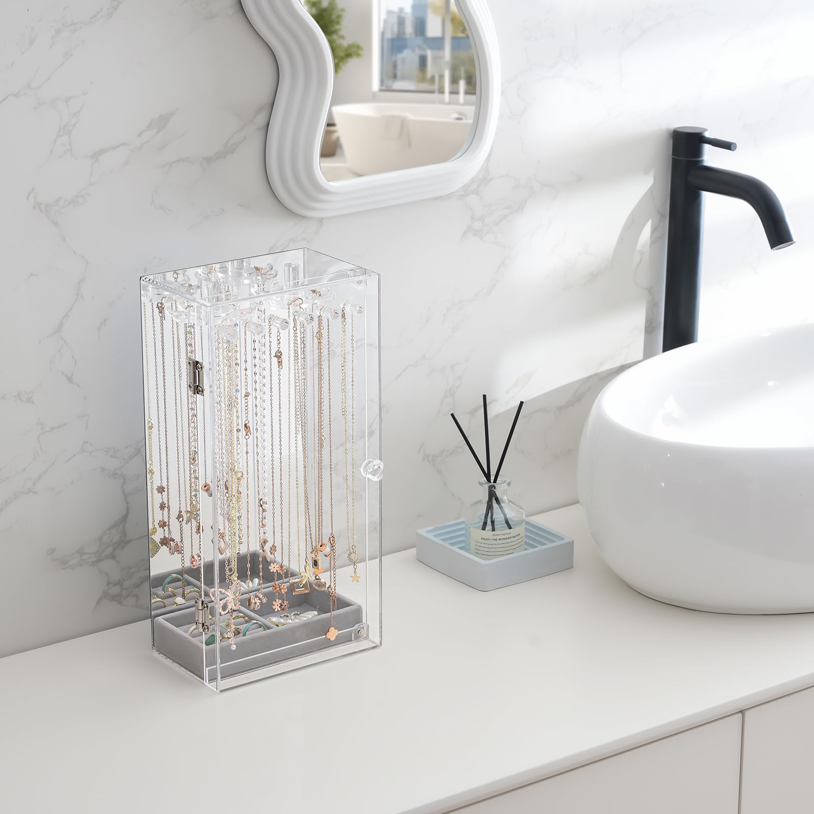 Lolalet Jewelry Box Schmuckkasten Transparent mit Spiegel