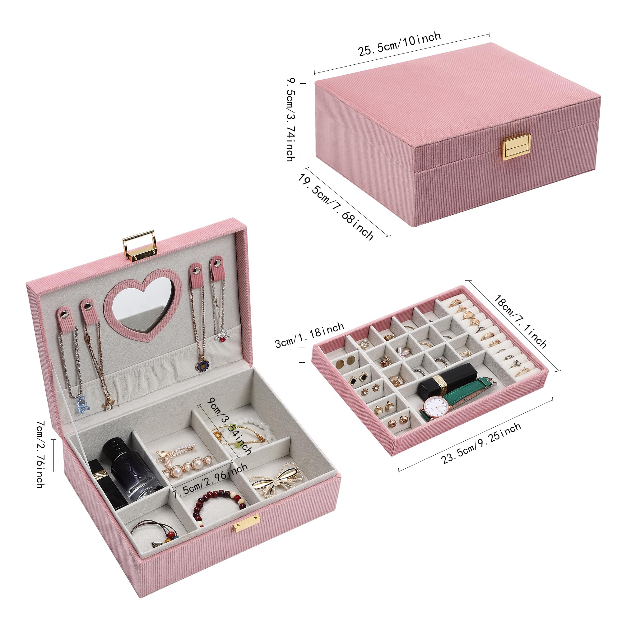 Dajasan Small Jewelry Box Schmuckkästchen Rosa 2 Etagen