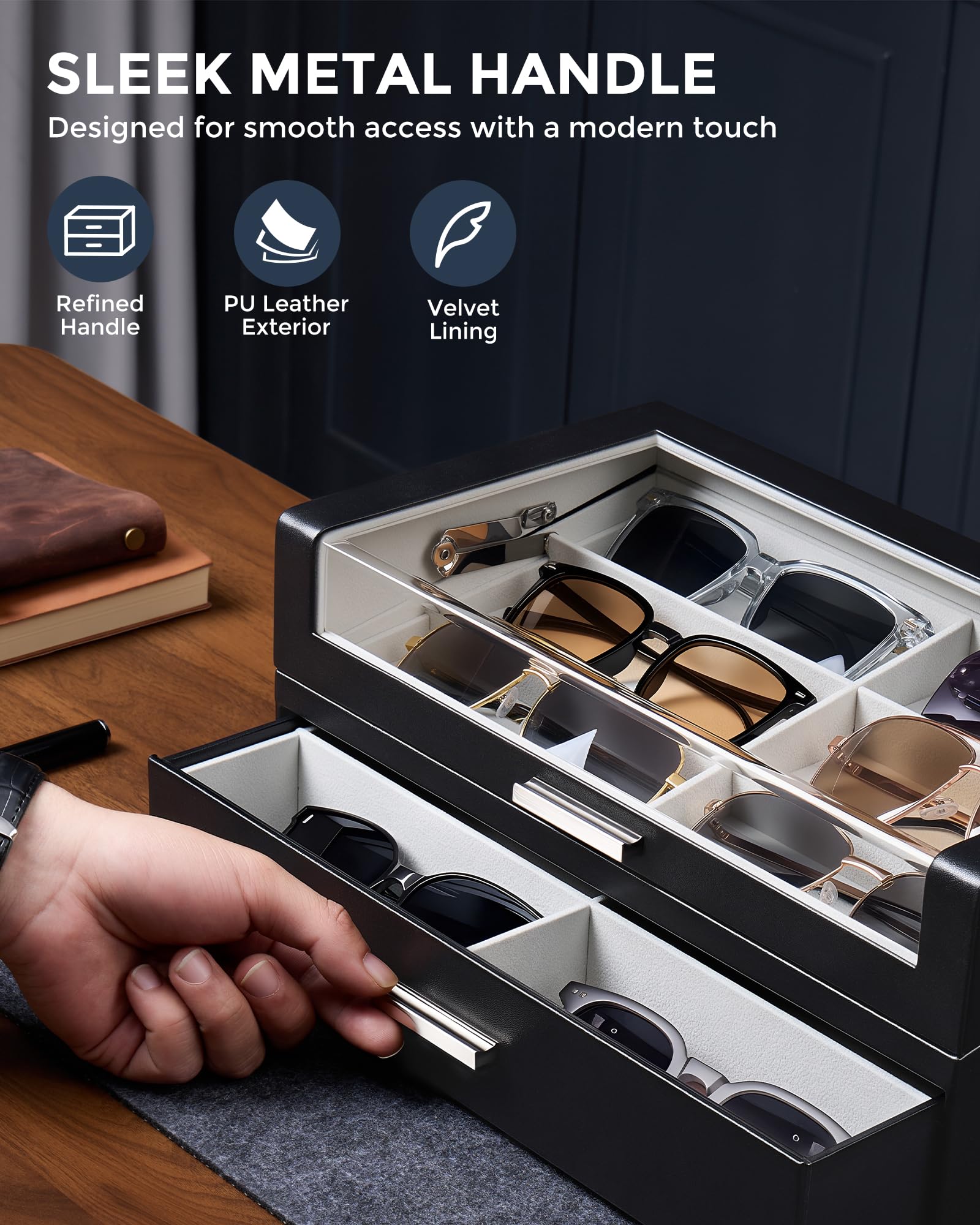 Lolalet Sunglass Box Holz Brillenbox Schwarz 12 Fächer