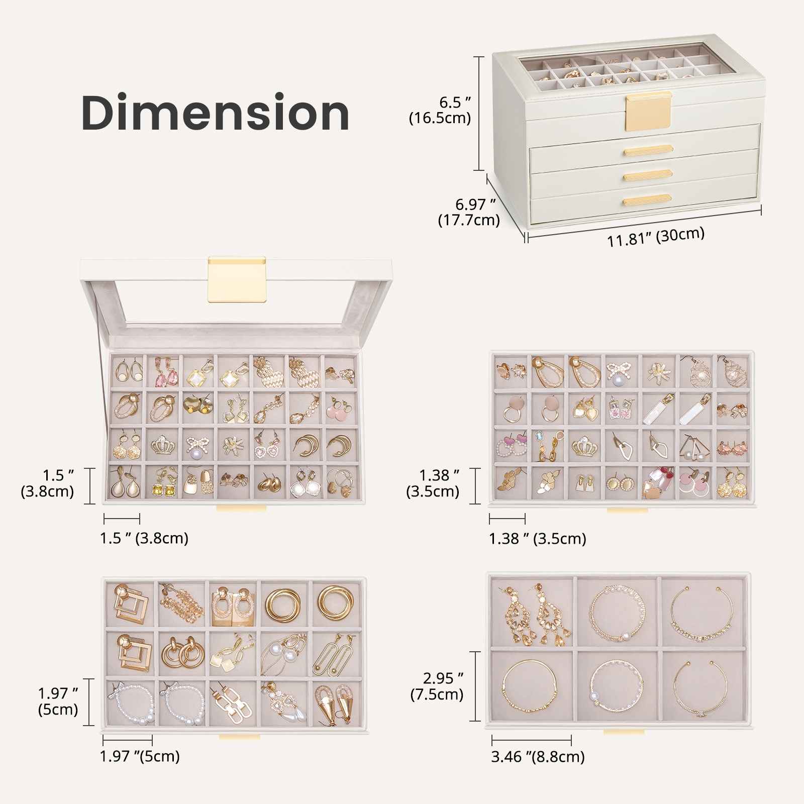 Lolalet Jewelry Box Schmuckkasten Weiß 2-lagig Schublade