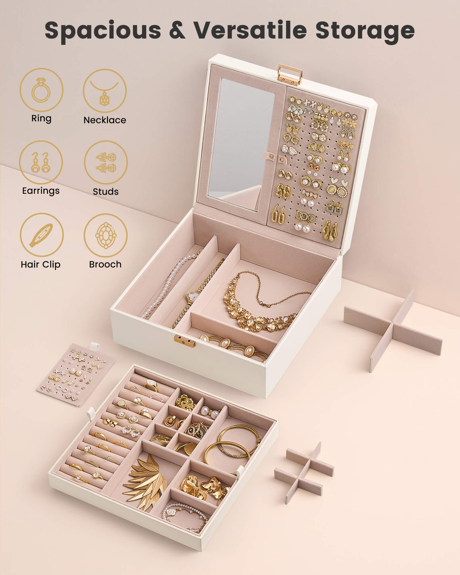 Lolalet Jewelry Box Schmuckkasten Weiß Spiegel Abschließbar