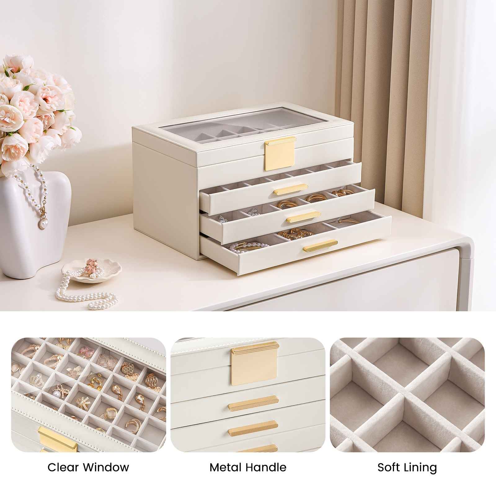 Lolalet Jewelry Box Schmuckkasten Weiß 2-lagig Schublade