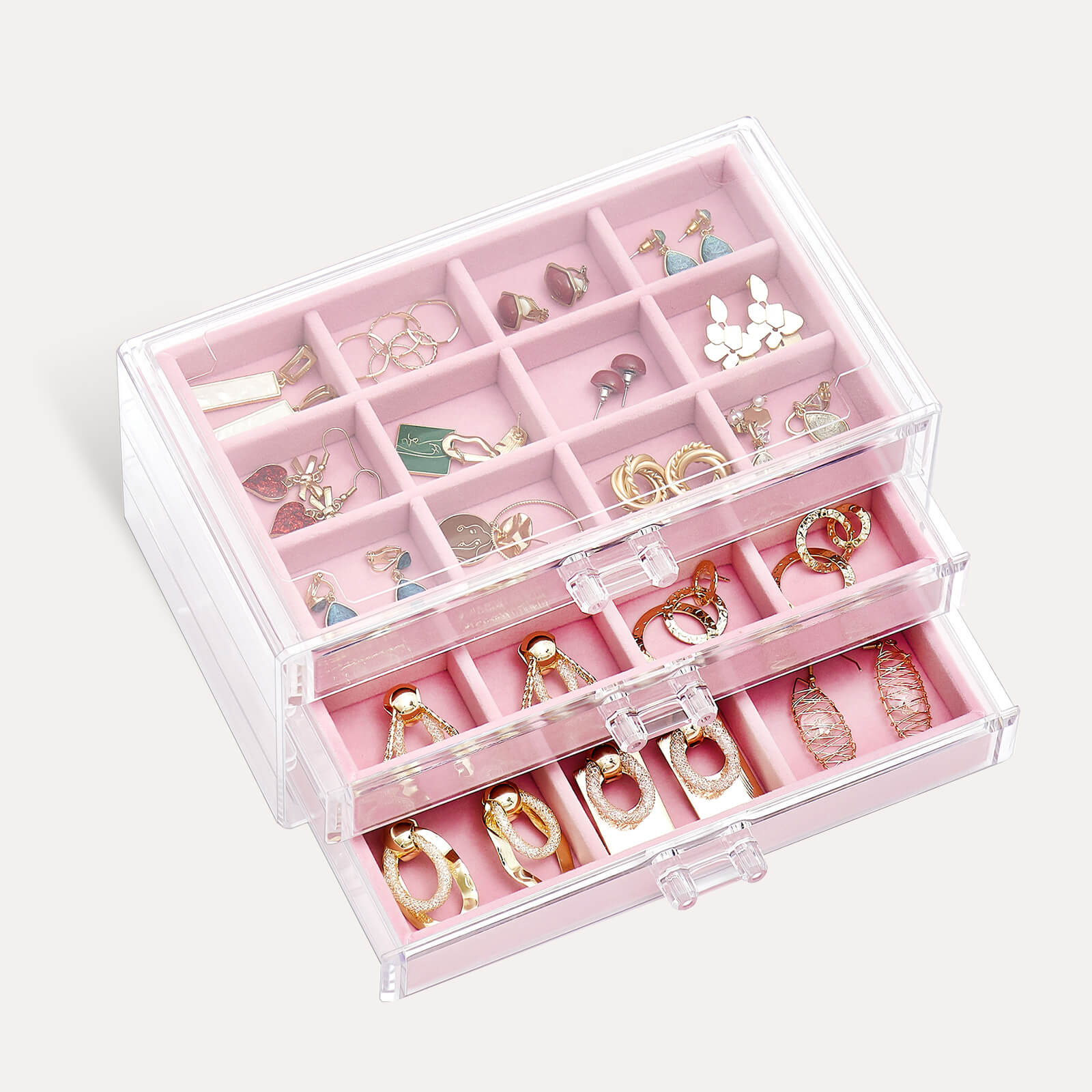 Lolalet Jewelry Box Schmuckkasten Rosa 5 Ebenen Acryl Transparent
