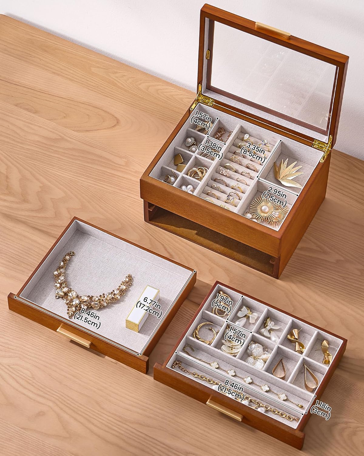 Lolalet Jewelry Box Schmuckkasten Kirsche 3 Schichten