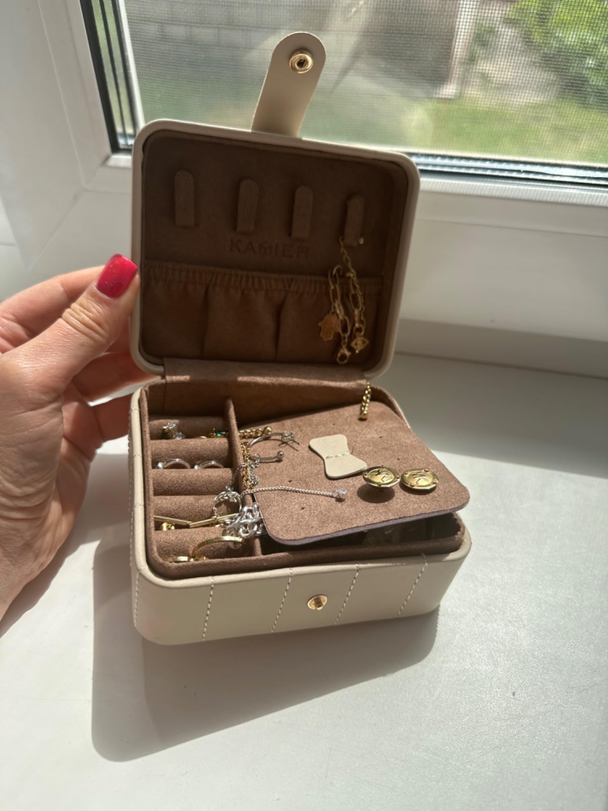 KAMIER Mini Schmuckkästchen Reise Schmucketui Leder Damen