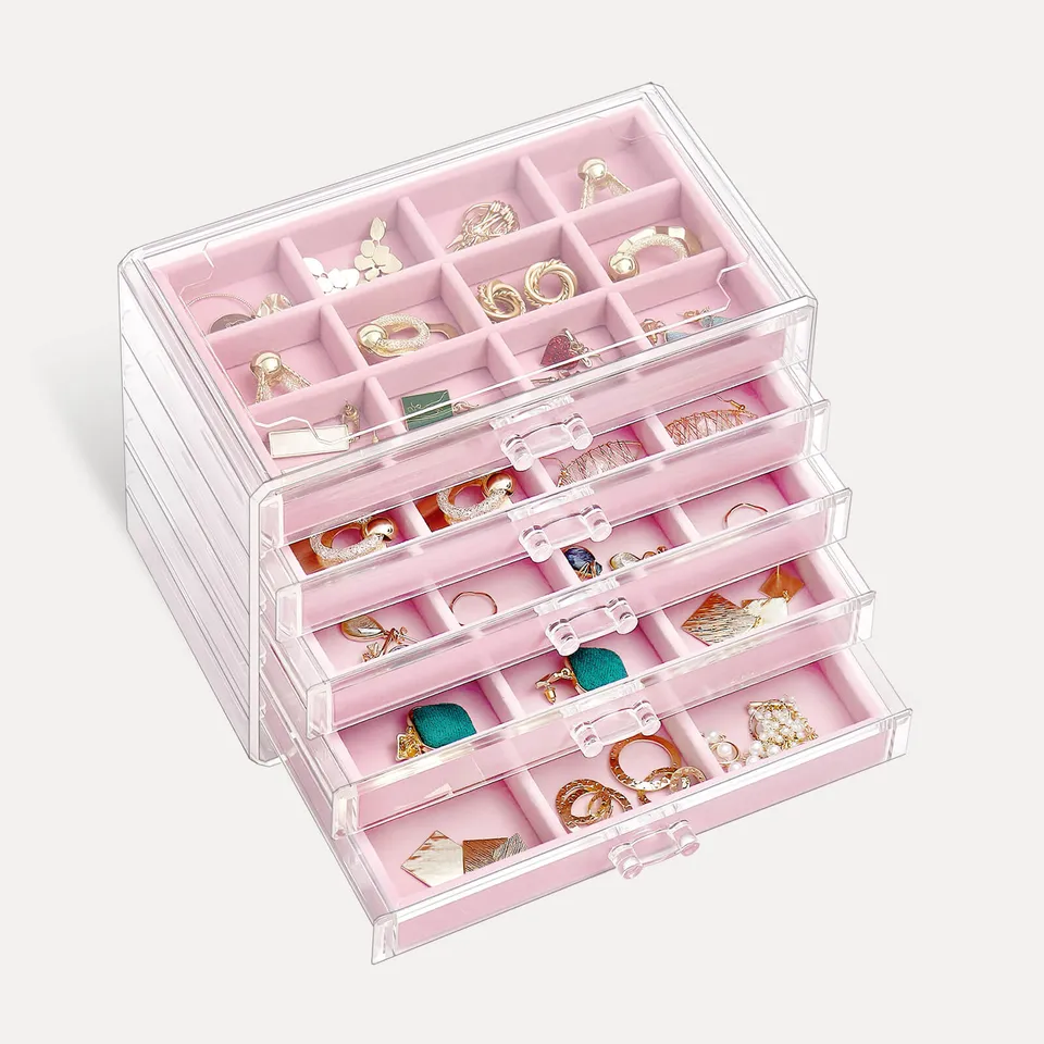 Lolalet Jewelry Box Schmuckkasten Rosa 5 Ebenen Acryl Transparent