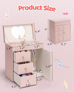 VLANDO Jewelry Music Boxes Schmuckschatulle Hellrosa Schubladen