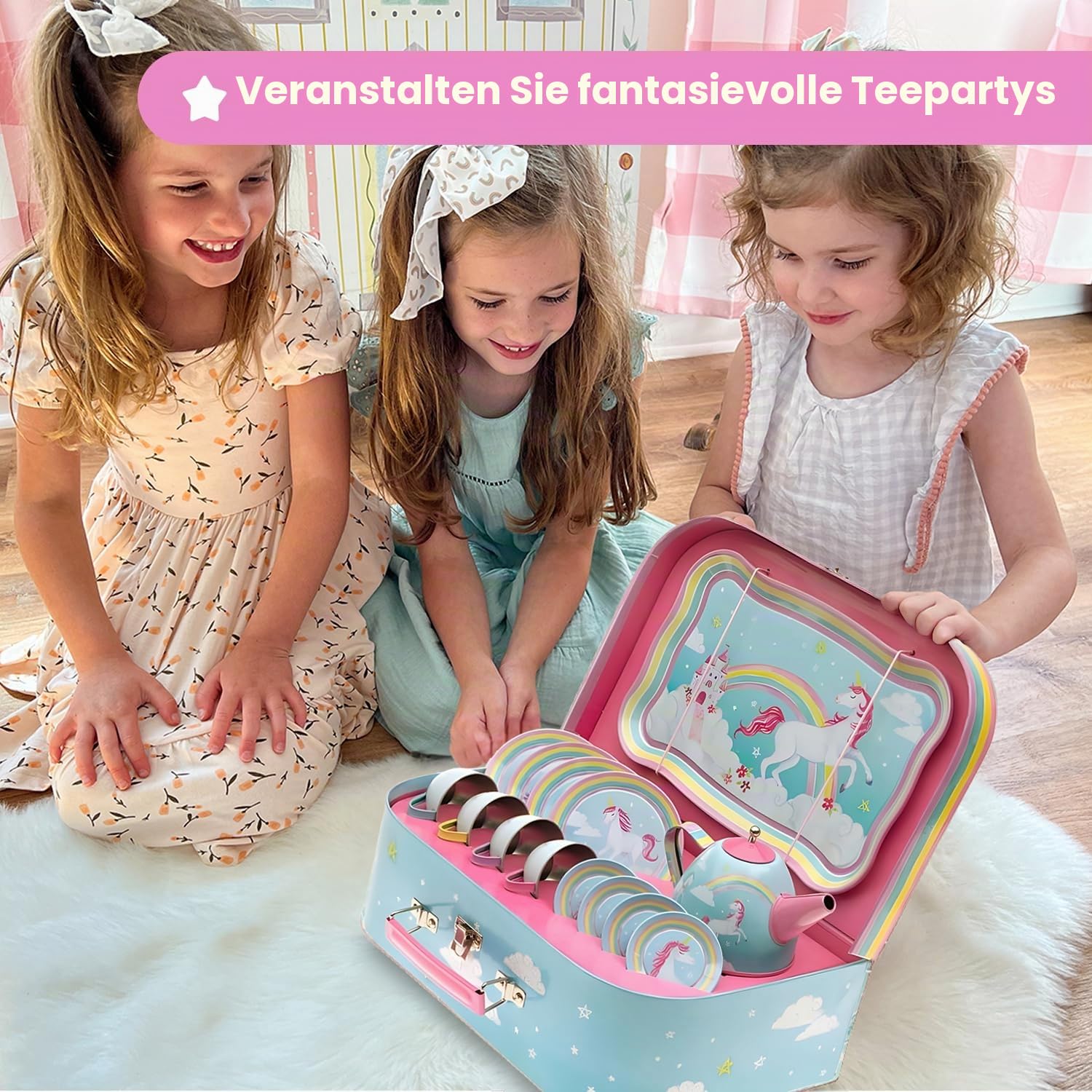 Jewelkeeper Tea Sets Teeservice Zinn 15-teilig Regenbogen Einhorn
