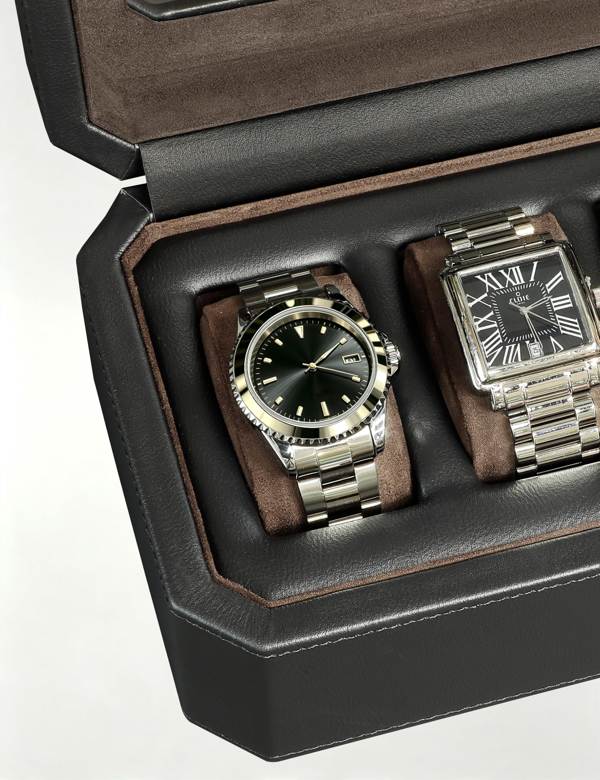 KAMIER Watch Boxes Uhrenbox 5 Fächer Schwarz PU-Leder Schloss