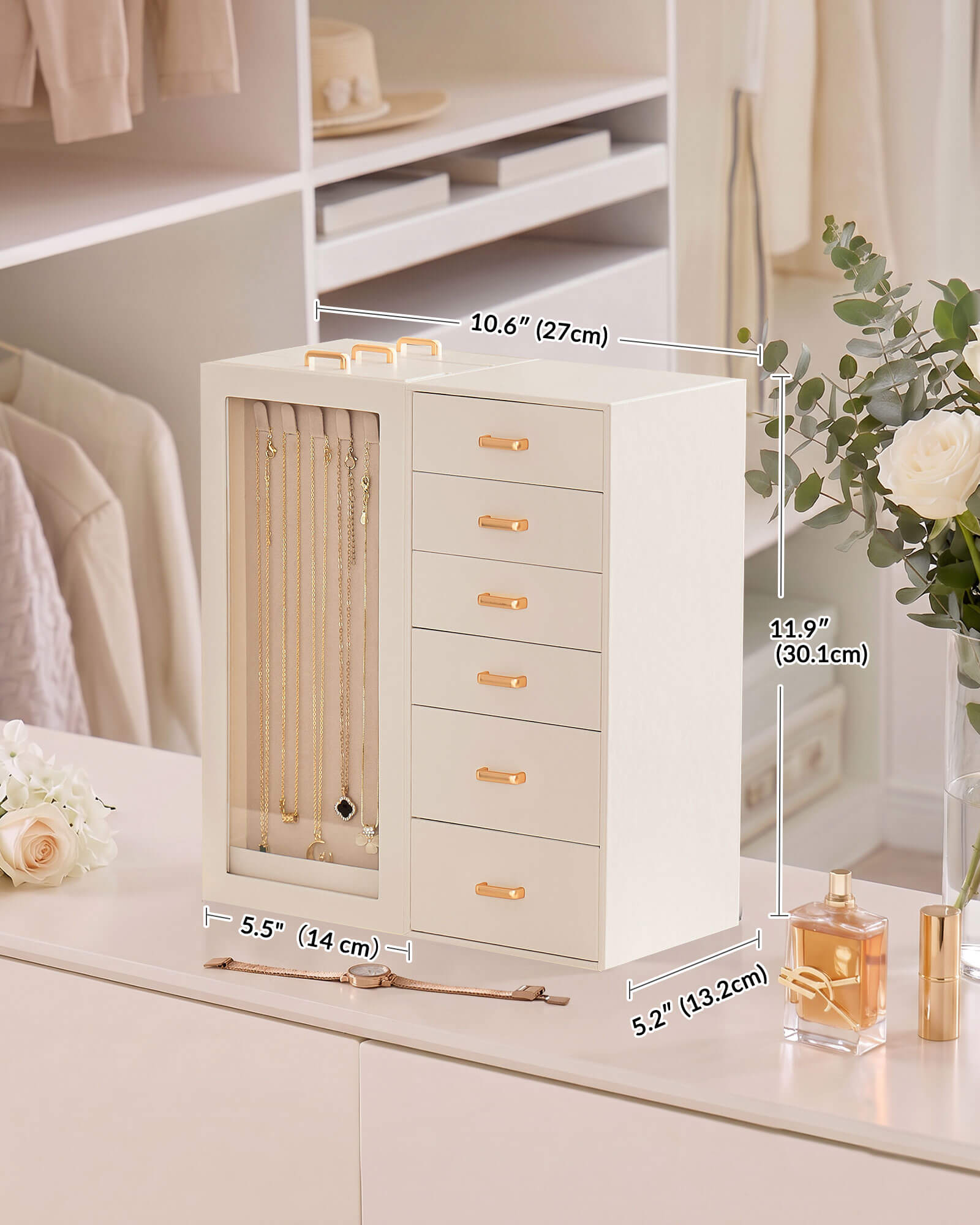 Lolalet Jewelry Box Schmuckkasten Large Beige Kettenhalter Samt
