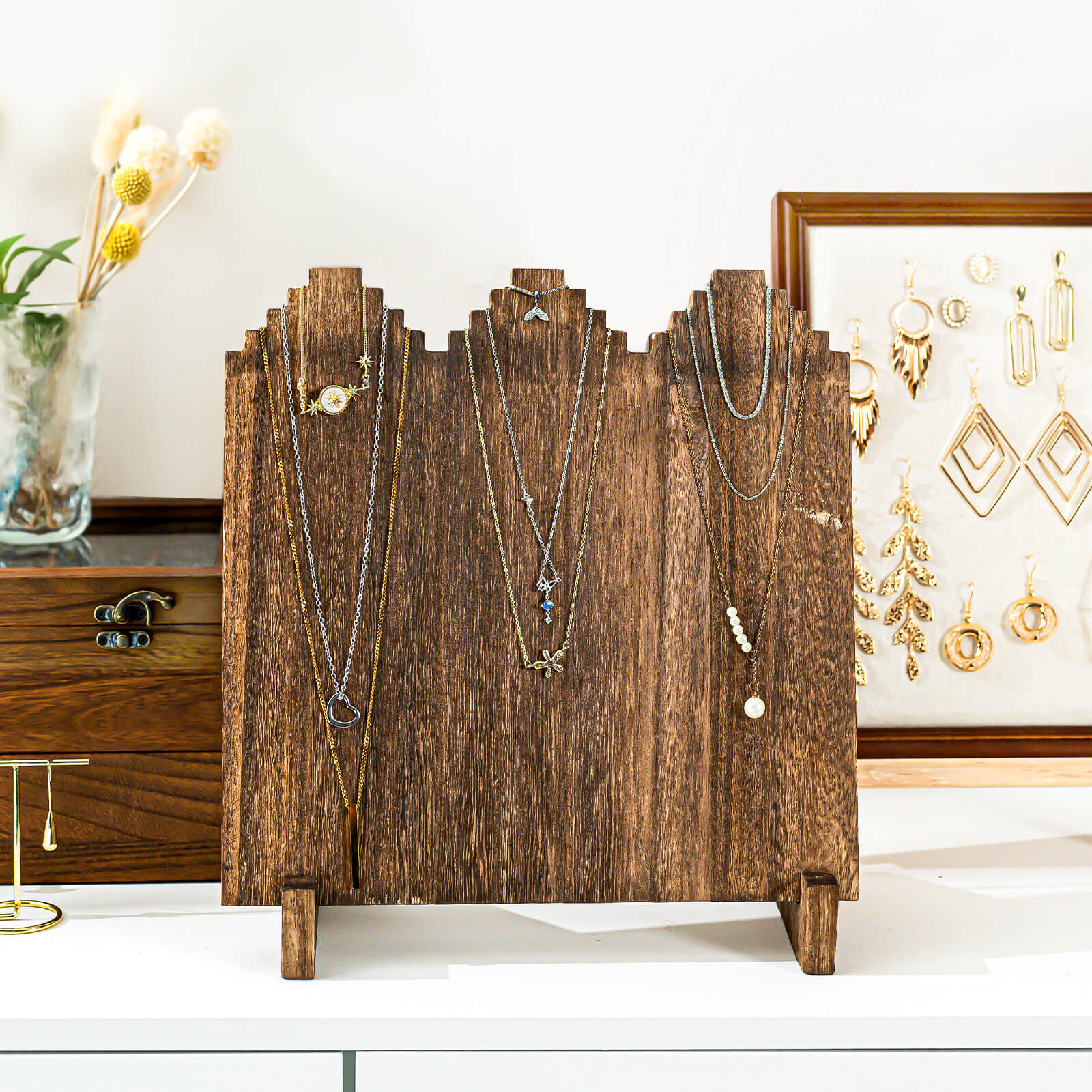 Lolalet Jewelry Stand Kettenständer Holz 1er Pack braun 12 Haken
