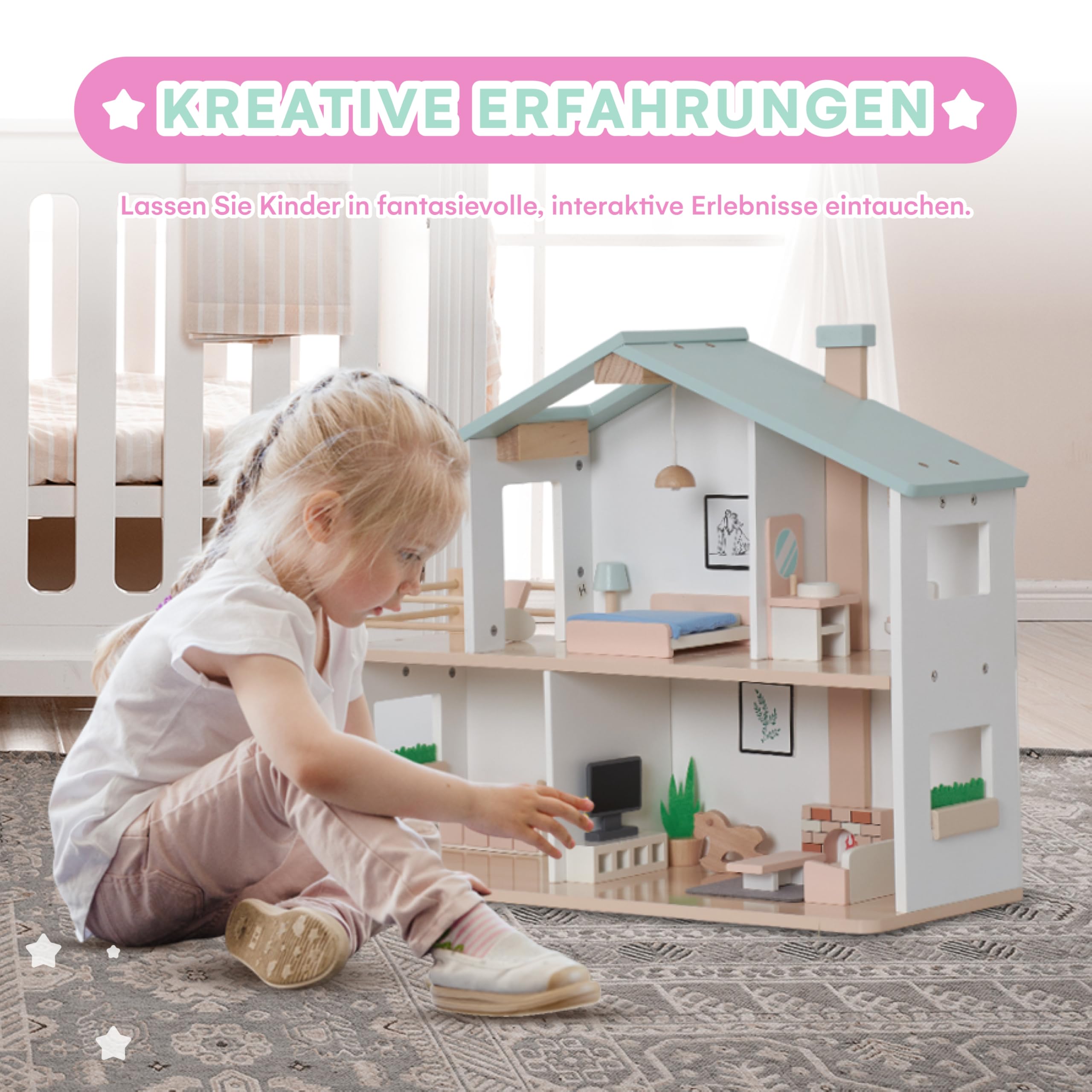 Jewelkeeper Girls Rule Puppenhaus Holz 20-teilig mehrfarbig ab 3+