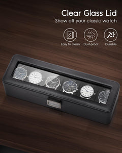 VLANDO His Essentials Uhrenbox 6 Fächer Leder Glas Schloss
