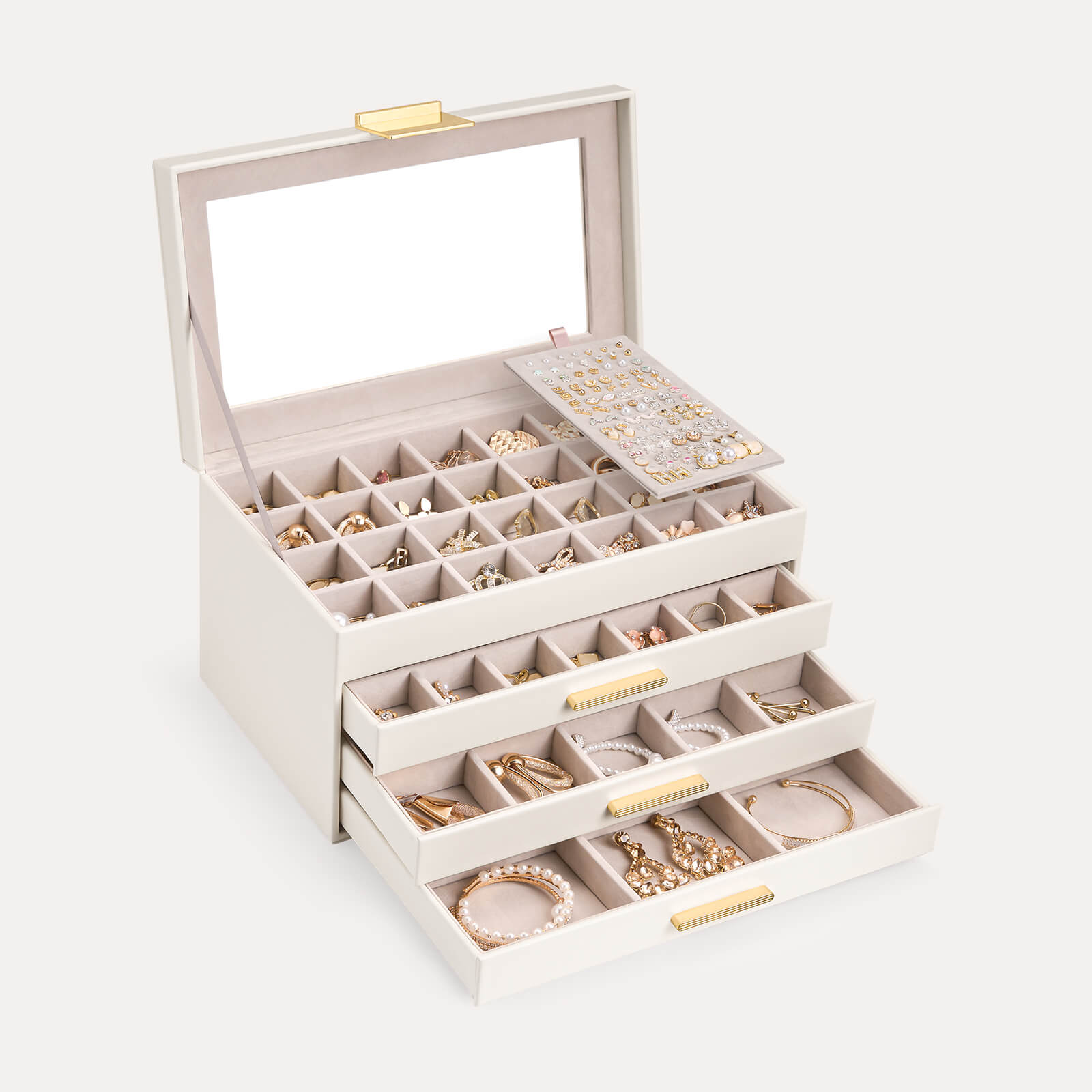 Lolalet Jewelry Box Schmuckkasten Weiß 2-lagig Schublade
