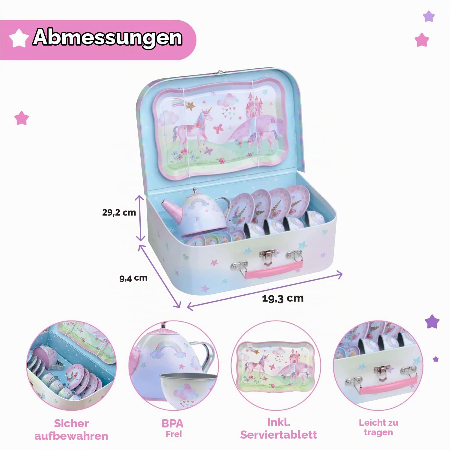 Jewelkeeper Tea Sets Teeservice Zinn 15-teilig Einhorn Party