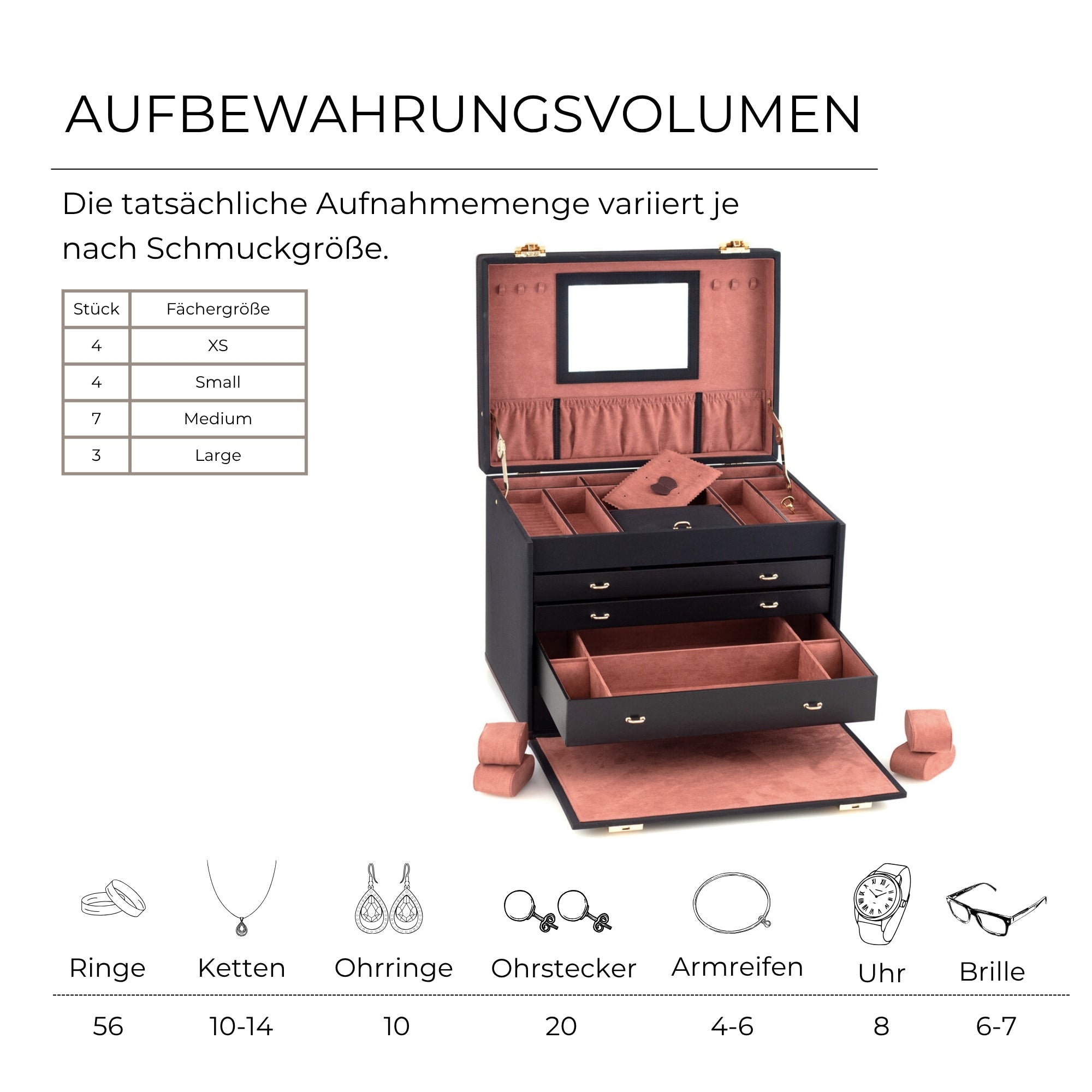 Friedrich 23 Copenhagen XXL Schmuckkasten Mikrofaser Schwarz