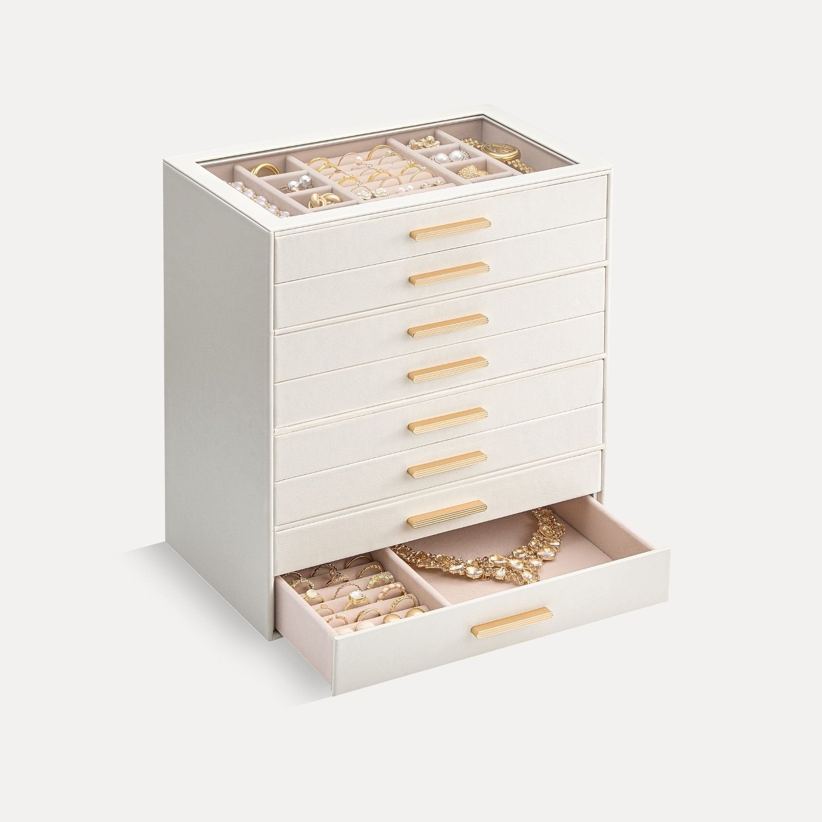 Lolalet Jewelry Box Schmuckkasten Beige Leder 8 Lagen