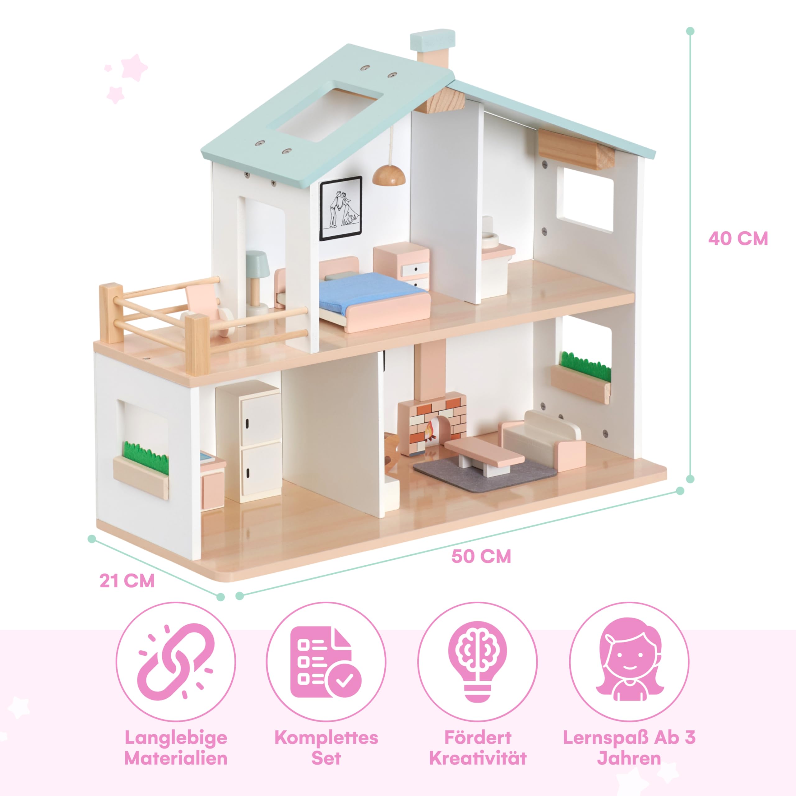 Jewelkeeper Girls Rule Puppenhaus Holz 20-teilig mehrfarbig ab 3+