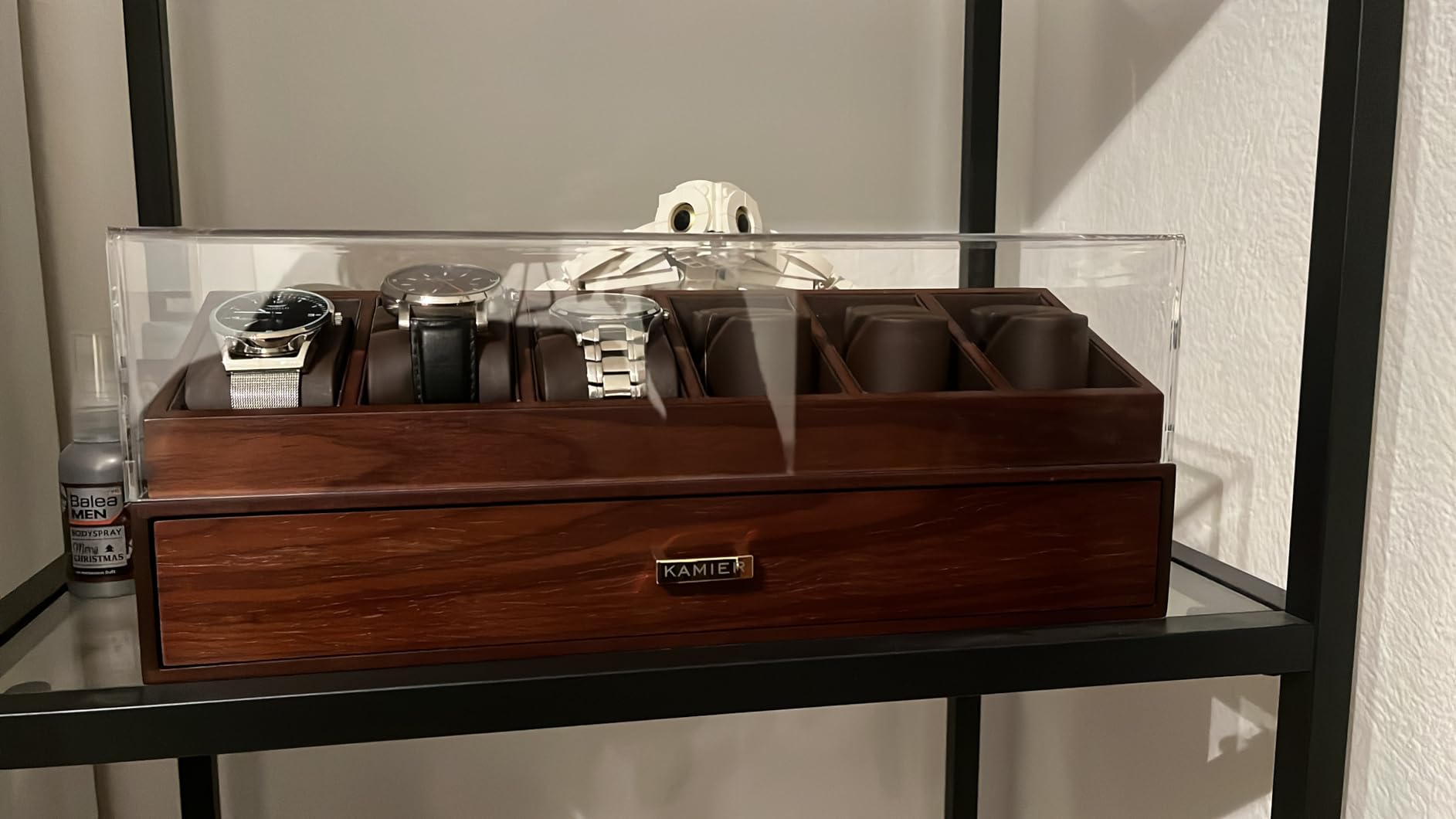 KAMIER Watch Boxes Uhrenbox Holz 6 Uhren mit Schublade Walnuss