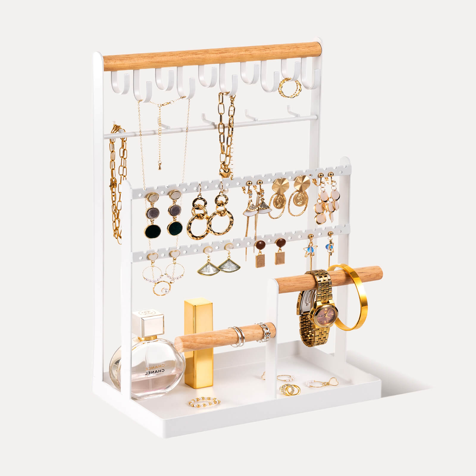 Lolalet Jewelry Stand Schmuckständer Metall weiß 6 Ebenen 15 Haken